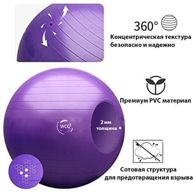 М'яч для фітнесу (фітбол) WCG 65 Anti-Burst 300кг Фіолетовий + насос