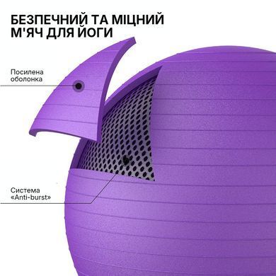Мяч для фитнеса WCG Balance Pro 65 см Anti-Burst до 500 кг с насосом, фитбол для йоги, пилатеса и беременных, фиолетовый