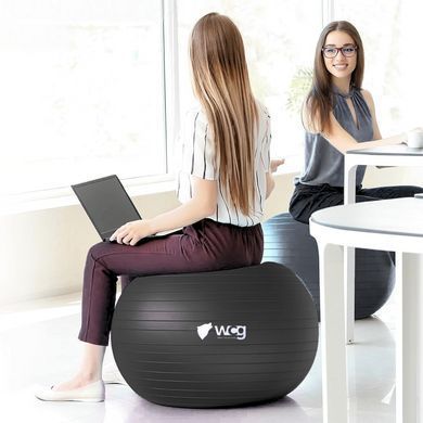 Мяч для фитнеса WCG Balance Pro 85 см Anti-Burst до 500 кг с насосом, фитбол для йоги, пилатеса и беременных, черный