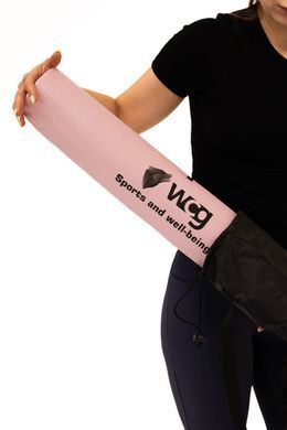 Килимок для йоги WCG Asana 173&times;61&times;0,4 см з розміткою для асан та чохлом, пастельно-рожевий