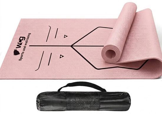 Килимок для йоги WCG Asana 173&times;61&times;0,4 см з розміткою для асан та чохлом, пастельно-рожевий